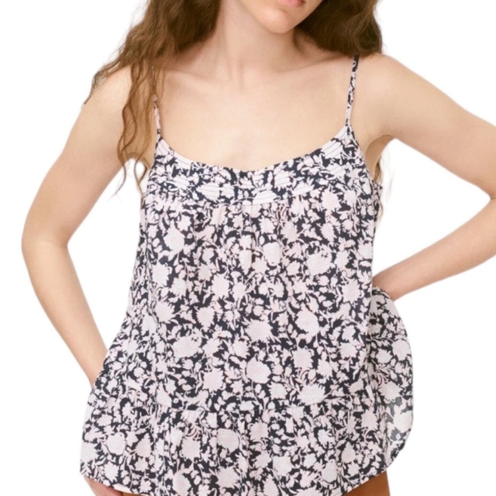 J. Crew Crinkle Cotton Tank Top Rose Vines Lightweight Relaxed NWT Size L